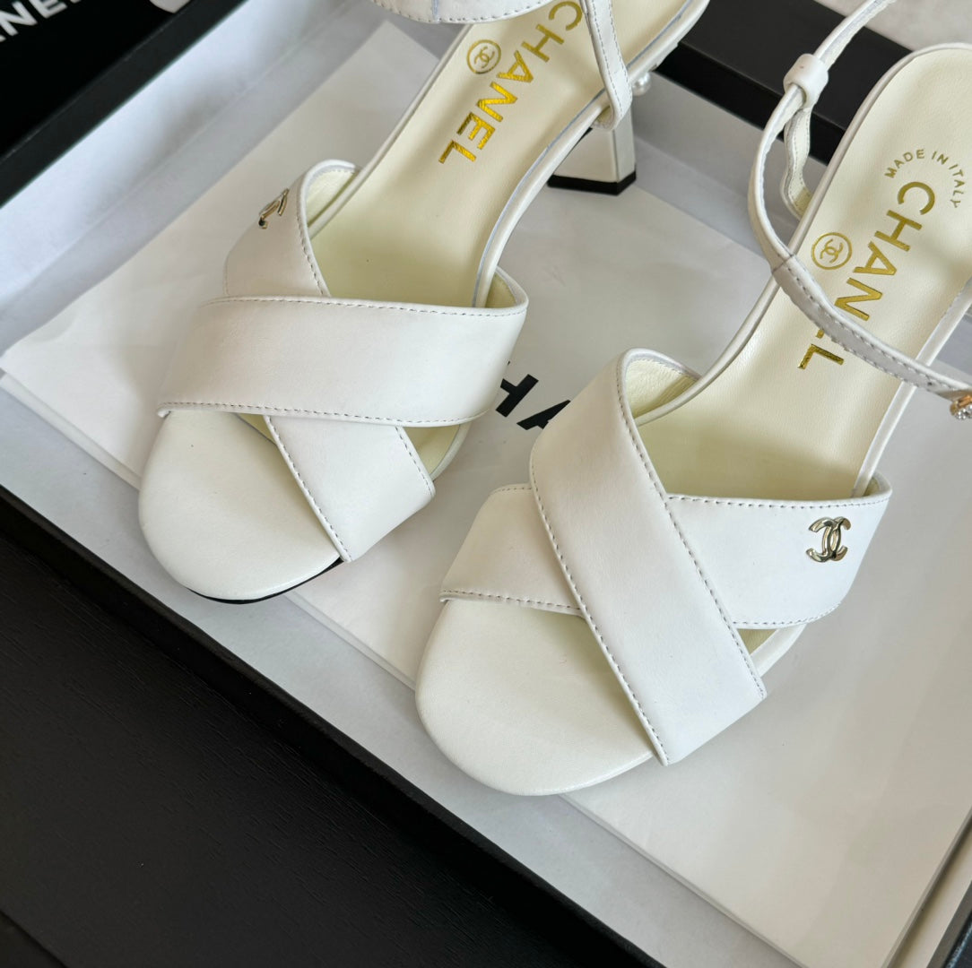 CHANEL High Sandals Lambskin White