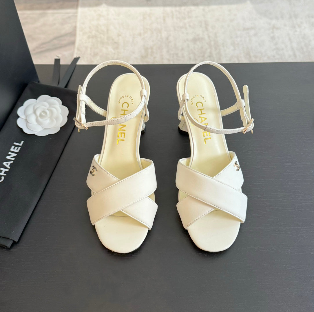 CHANEL High Sandals Lambskin White