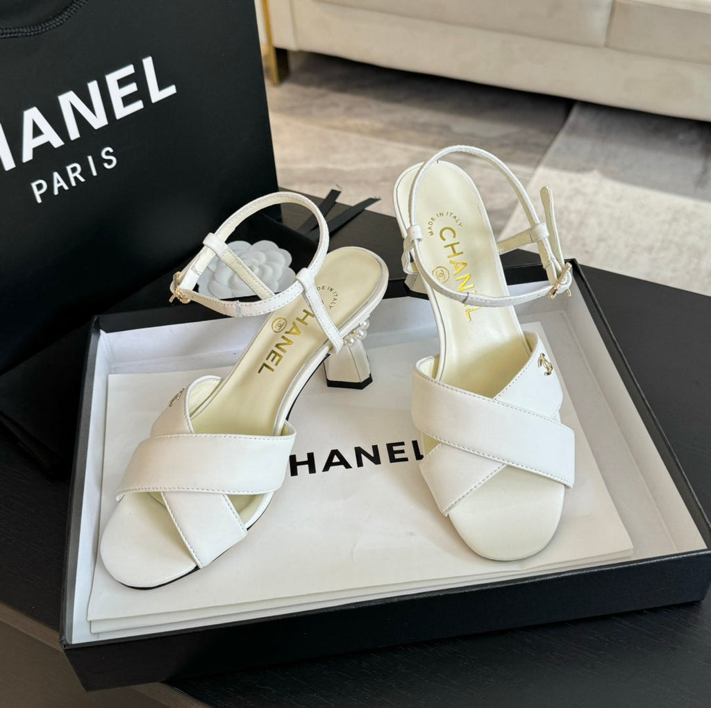 CHANEL High Sandals Lambskin White