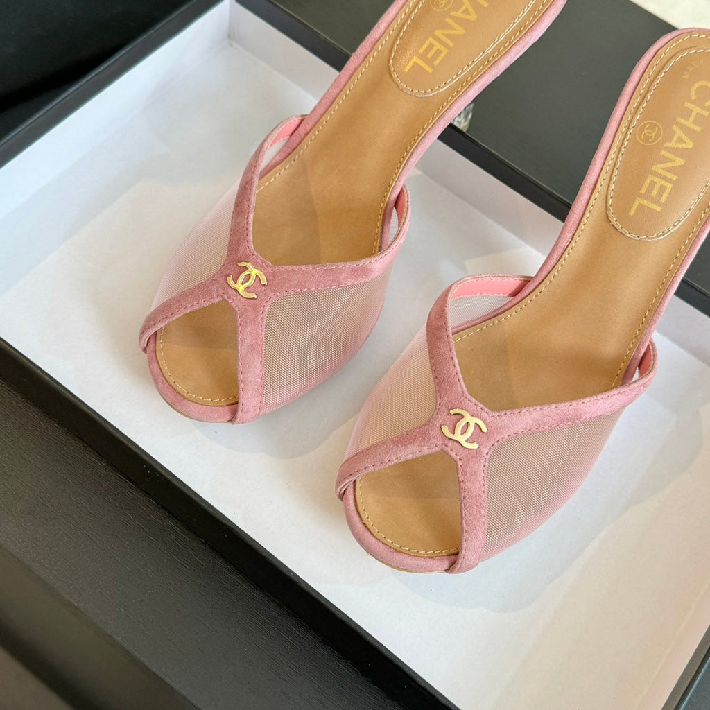 CHANEL Double C High Heel Rose Pink Lambskin