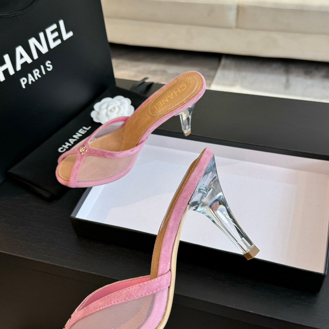 CHANEL Double C High Heel Rose Pink Lambskin