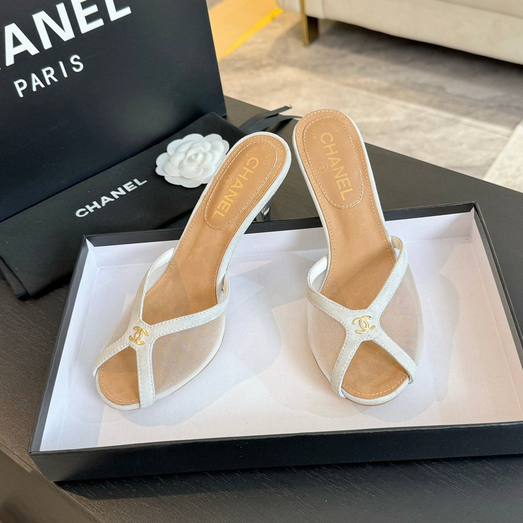 CHANEL Double C High Heel White Lambskin