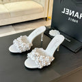 CHANEL Little Camellia World Thin High Heels White Lambskin