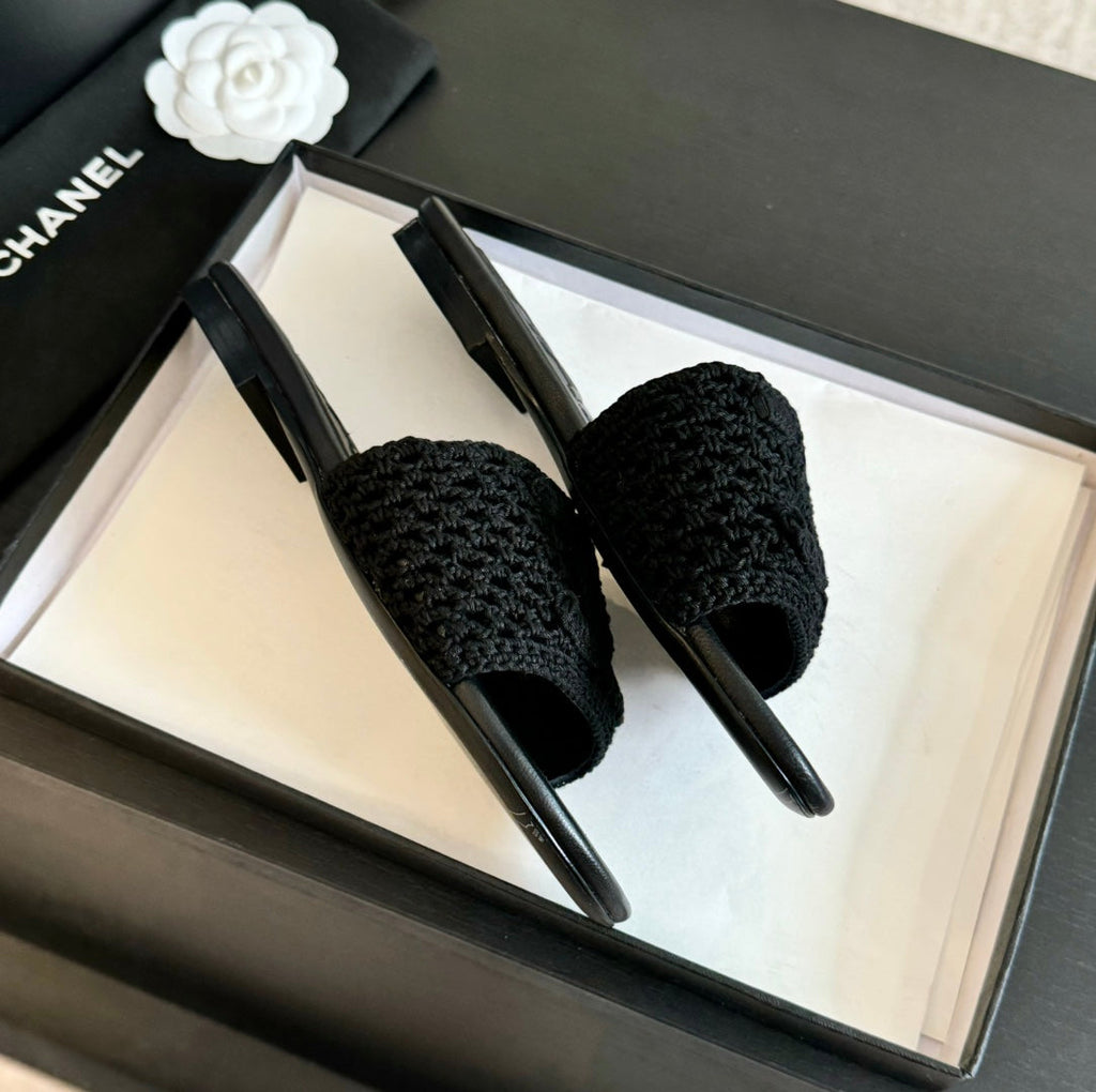 CHANEL Slippers Black Lambskin