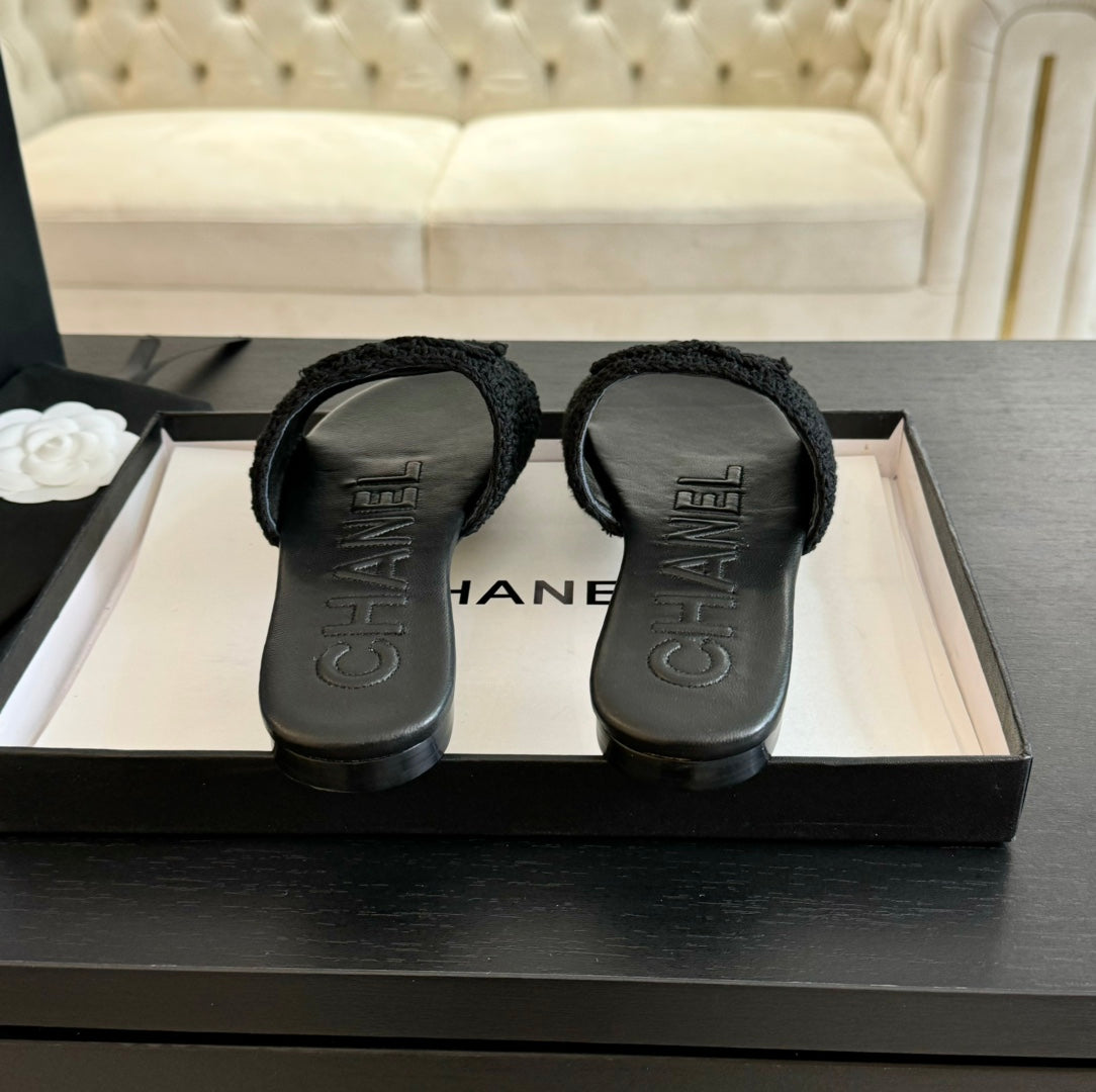 CHANEL Slippers Black Lambskin