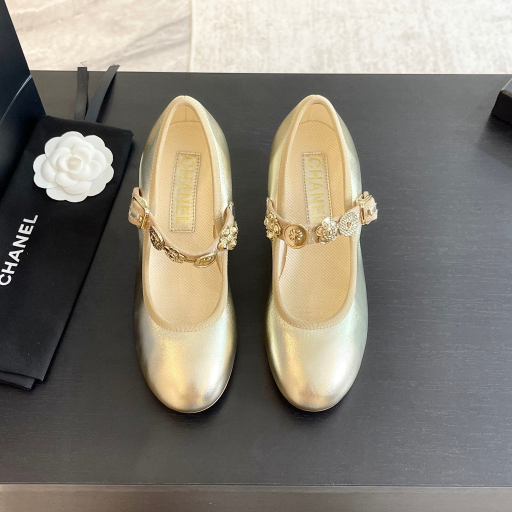 CHANEL HIGH MERY JANE GOLDEN LAMBSKIN