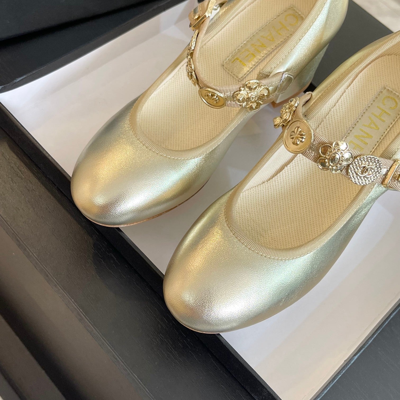 CHANEL HIGH MERY JANE GOLDEN LAMBSKIN