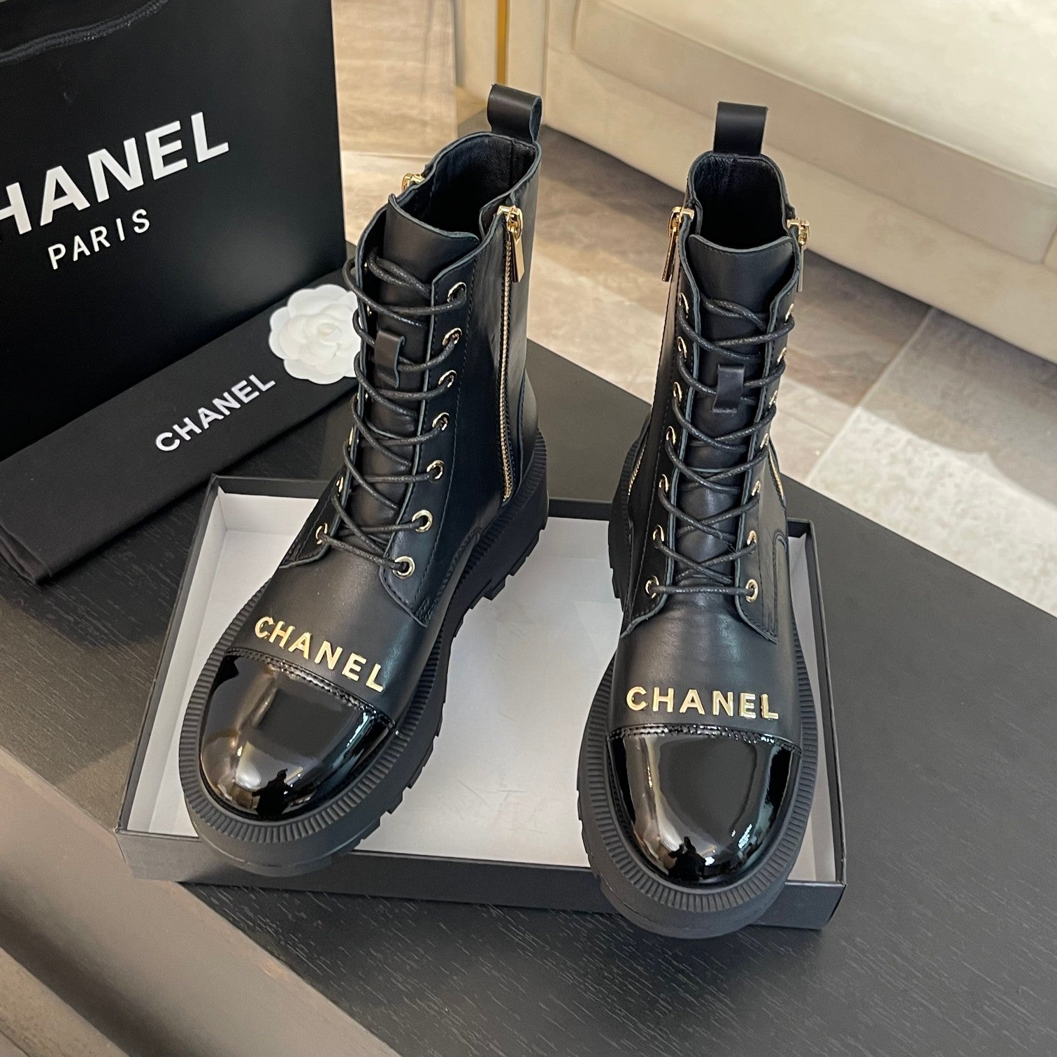 CHANEL ANKLE BOOTS IN BLACK LAMBSKIN