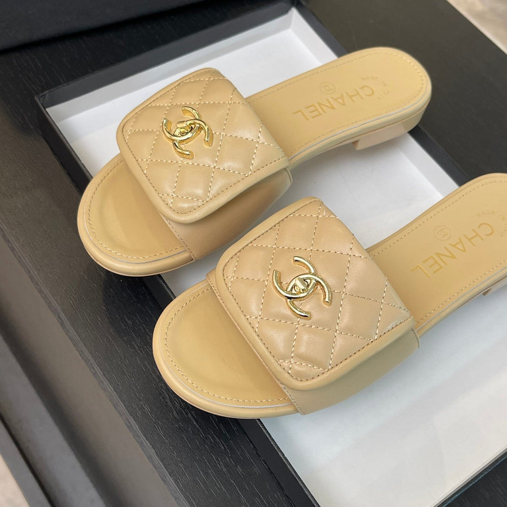 CHANEL FLAT MULE IN TUSCAN BEIGE LAMBSKIN