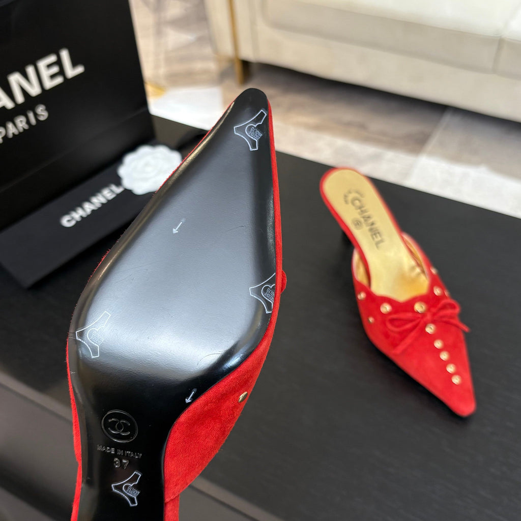 CHANEL HIGH HEEL MULE 65 MM IN CANDY RED SUEDE