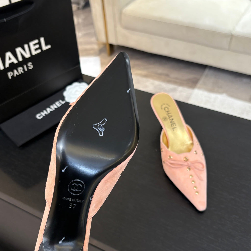 CHANEL HIGH HEEL MULE 65 MM IN LIGHT PINK SUEDE