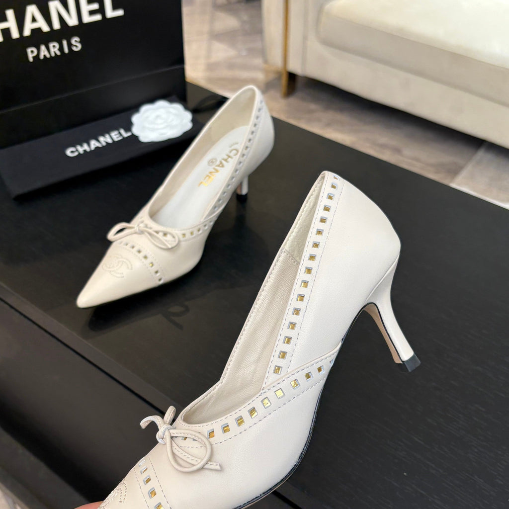 CHANEL HIGH HEEL PUMP 65 MM IN WHITE CREAM LAMBSKIN