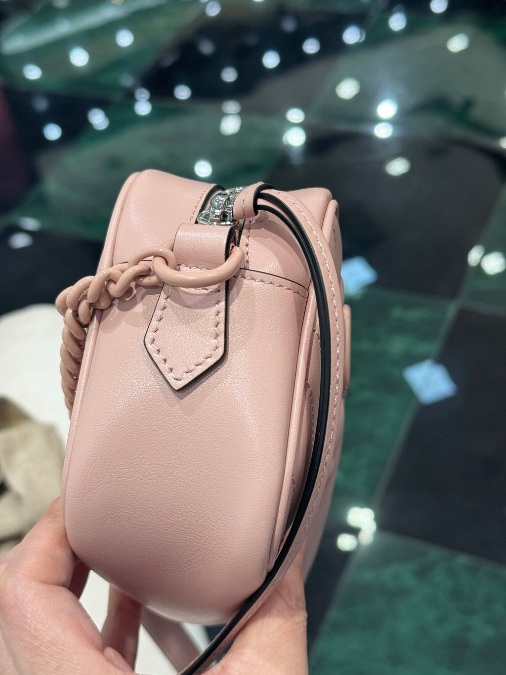 GUCCI MINI 18 MARMONT MATELASSÉ SHOULDER BAG LIGHT PINK CALFSKIN