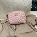 GUCCI MINI 18 MARMONT MATELASSÉ SHOULDER BAG LIGHT PINK CALFSKIN