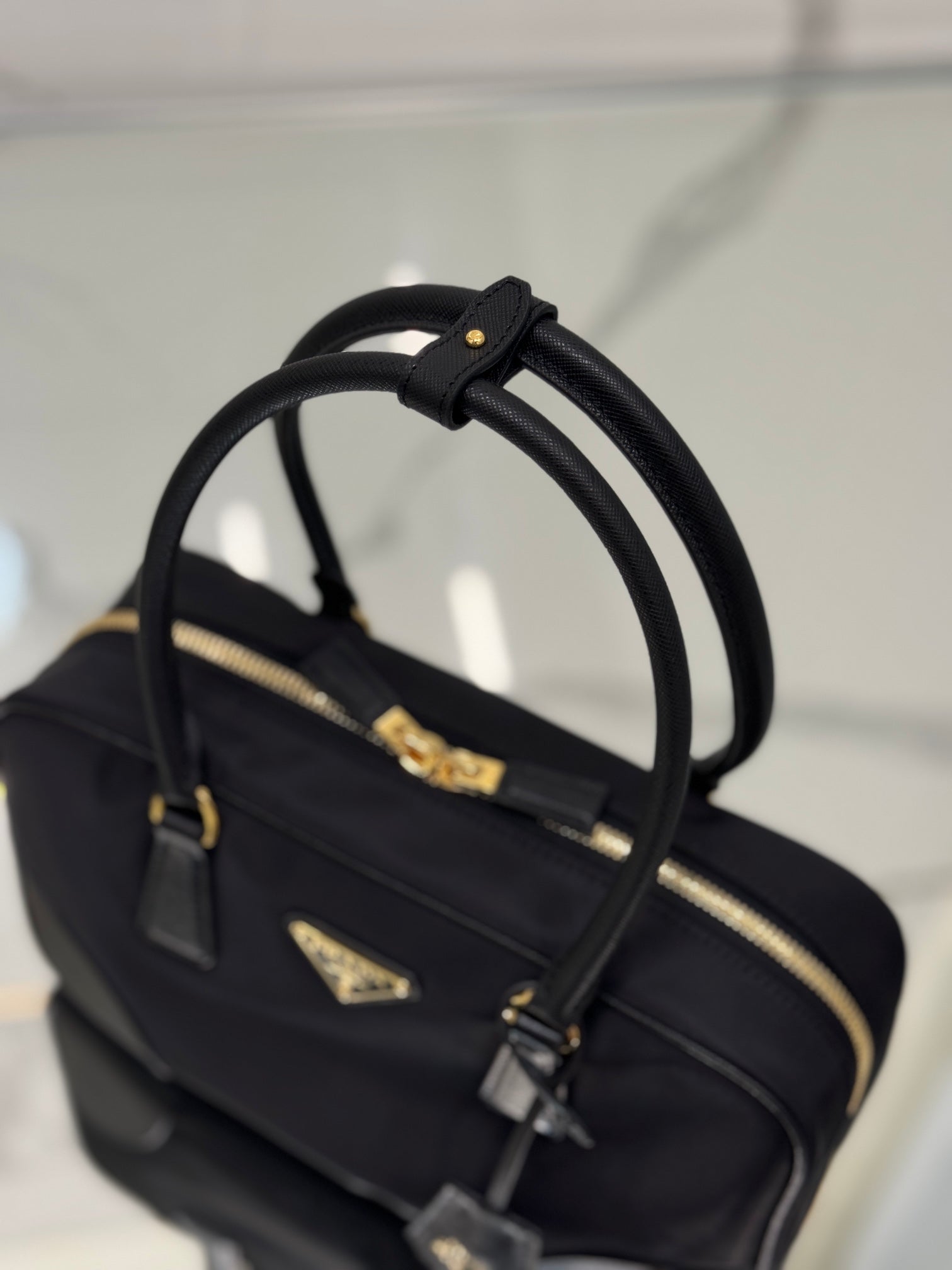 PRADA MEDIUM TOP HANDLE BAG 30 IN BLACK NYLON AND CALFSKIN TRIM