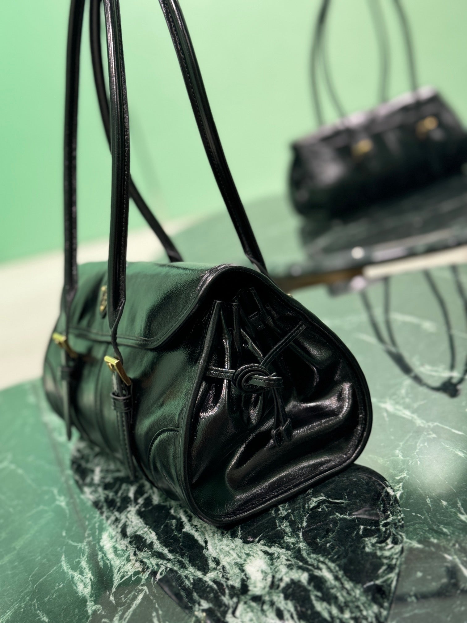 PRADA HANDBAG 31 IN BLACK OIL WAX LAMBSKIN