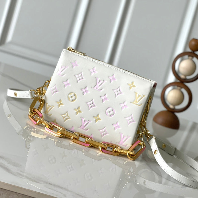 LOUIS VUITTON COUSSIN BB 21 IN WHITE MONOGRAM EMBOSSED LAMBSKIN GOLD HARDWARE