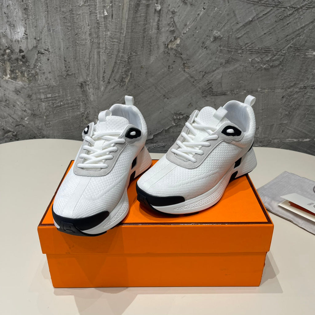 HERMES HEROS SNEAKERS WHITE MIX BLACK GOATSKIN