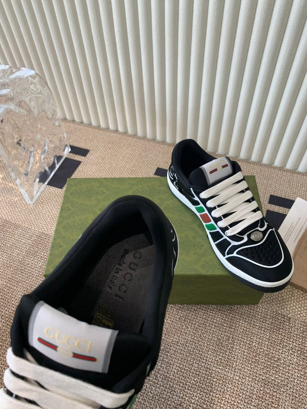 GUCCI SCREENER SNEAKER WITH WEB BLACK CALFSKIN