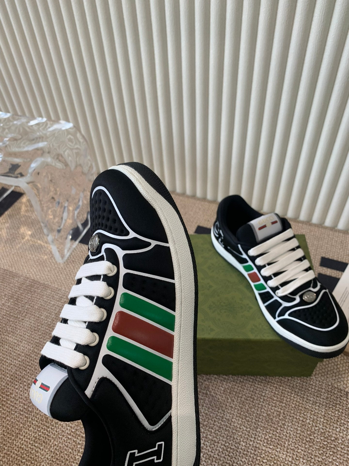 GUCCI SCREENER SNEAKER WITH WEB BLACK CALFSKIN