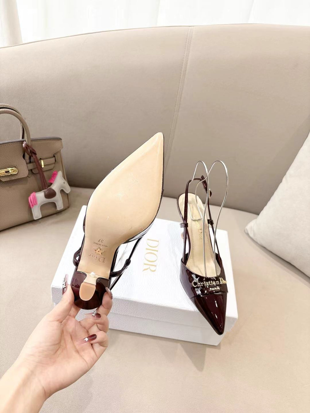 DIOR MY DD SLINGBACK PUMP 85MM IN BURGUNDY RED CALFSKIN