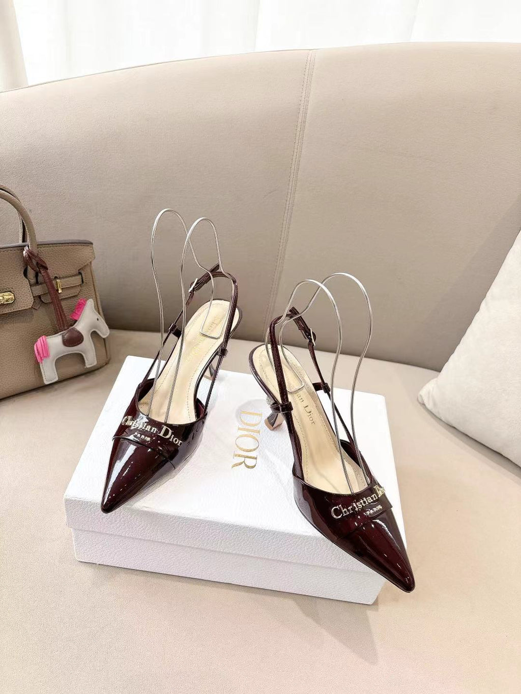 DIOR MY DD SLINGBACK PUMP 85MM IN BURGUNDY RED CALFSKIN