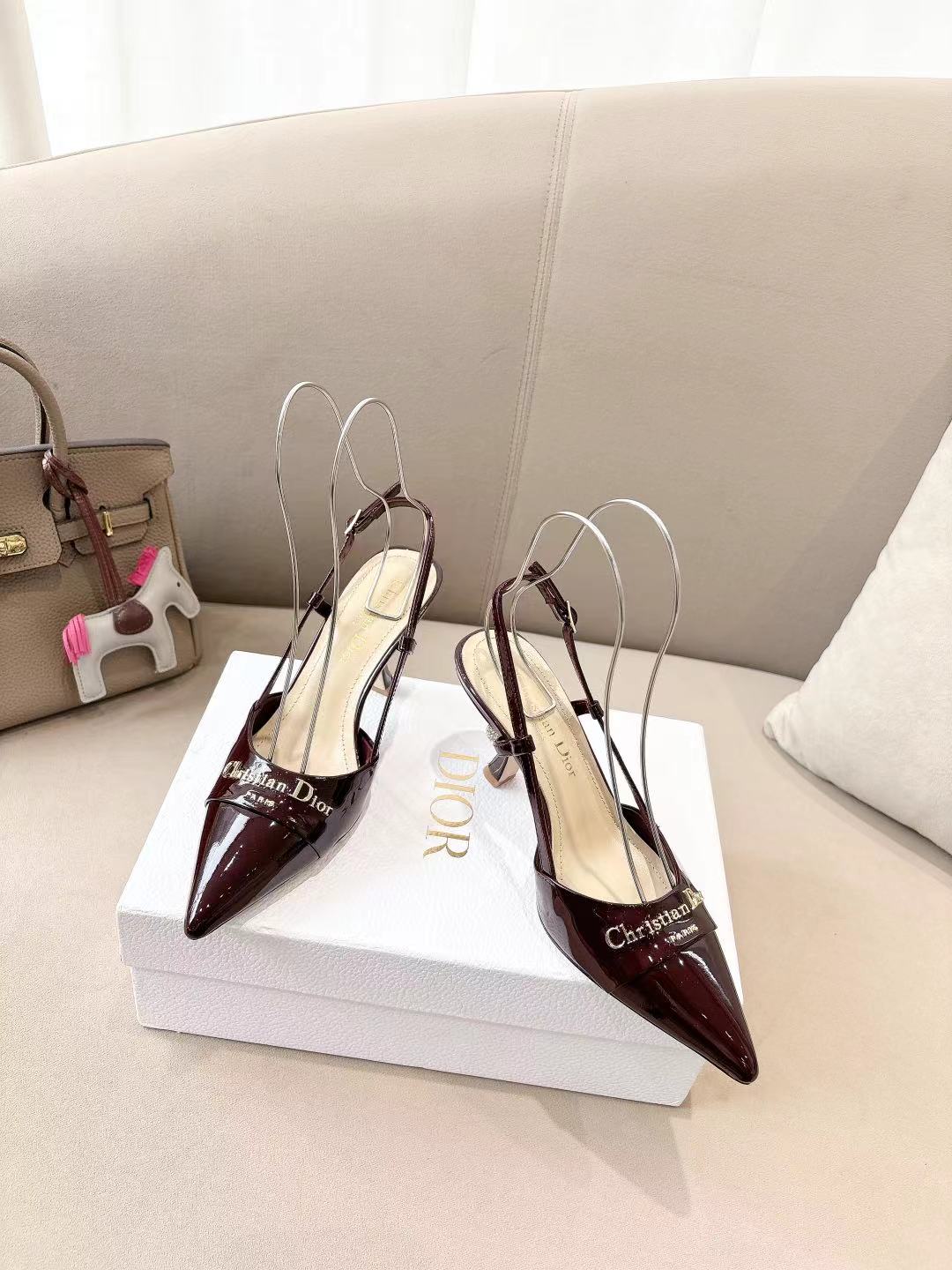 DIOR MY DD SLINGBACK PUMP 85MM IN BURGUNDY RED CALFSKIN
