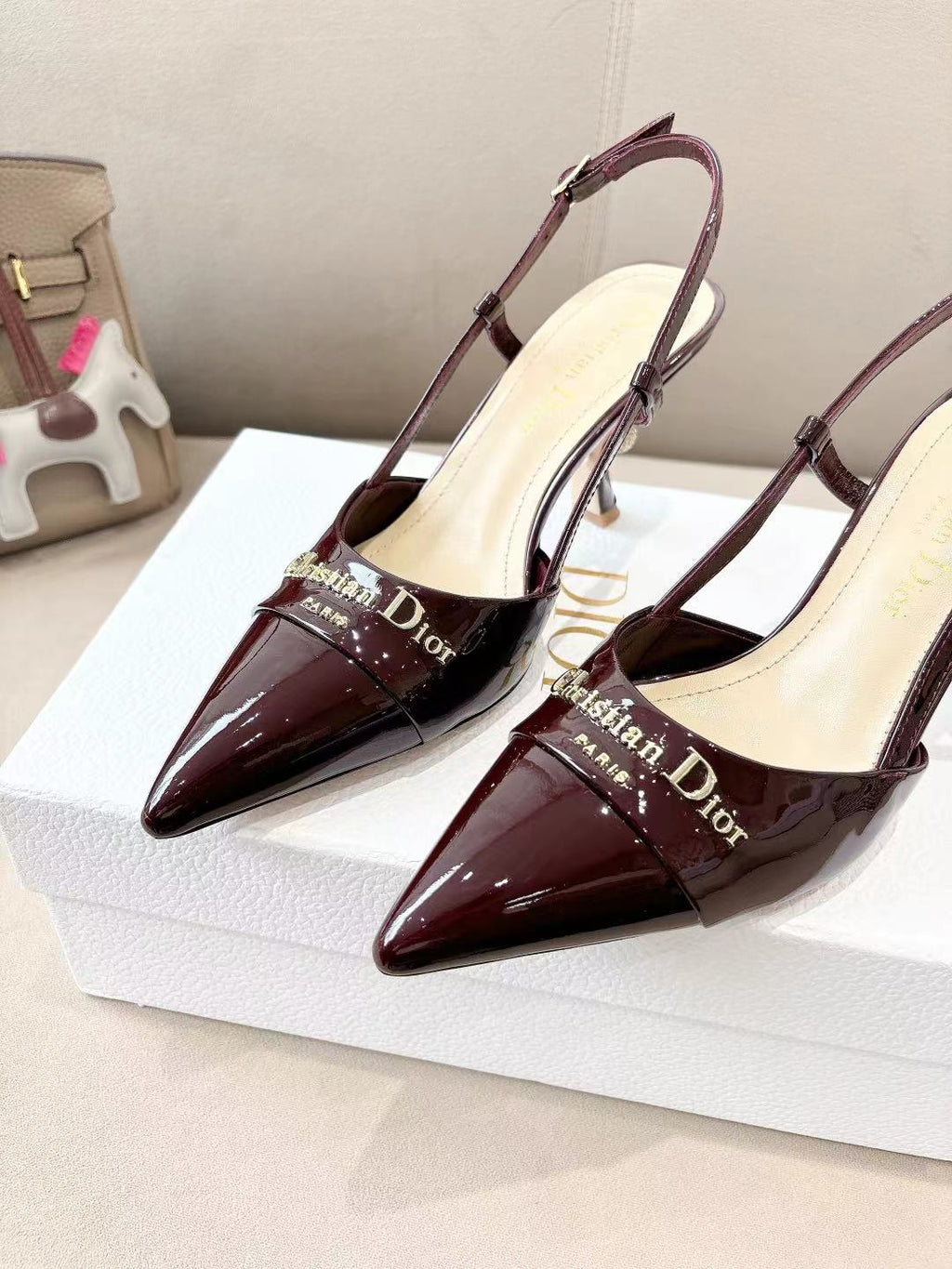 DIOR MY DD SLINGBACK PUMP 85MM IN BURGUNDY RED CALFSKIN