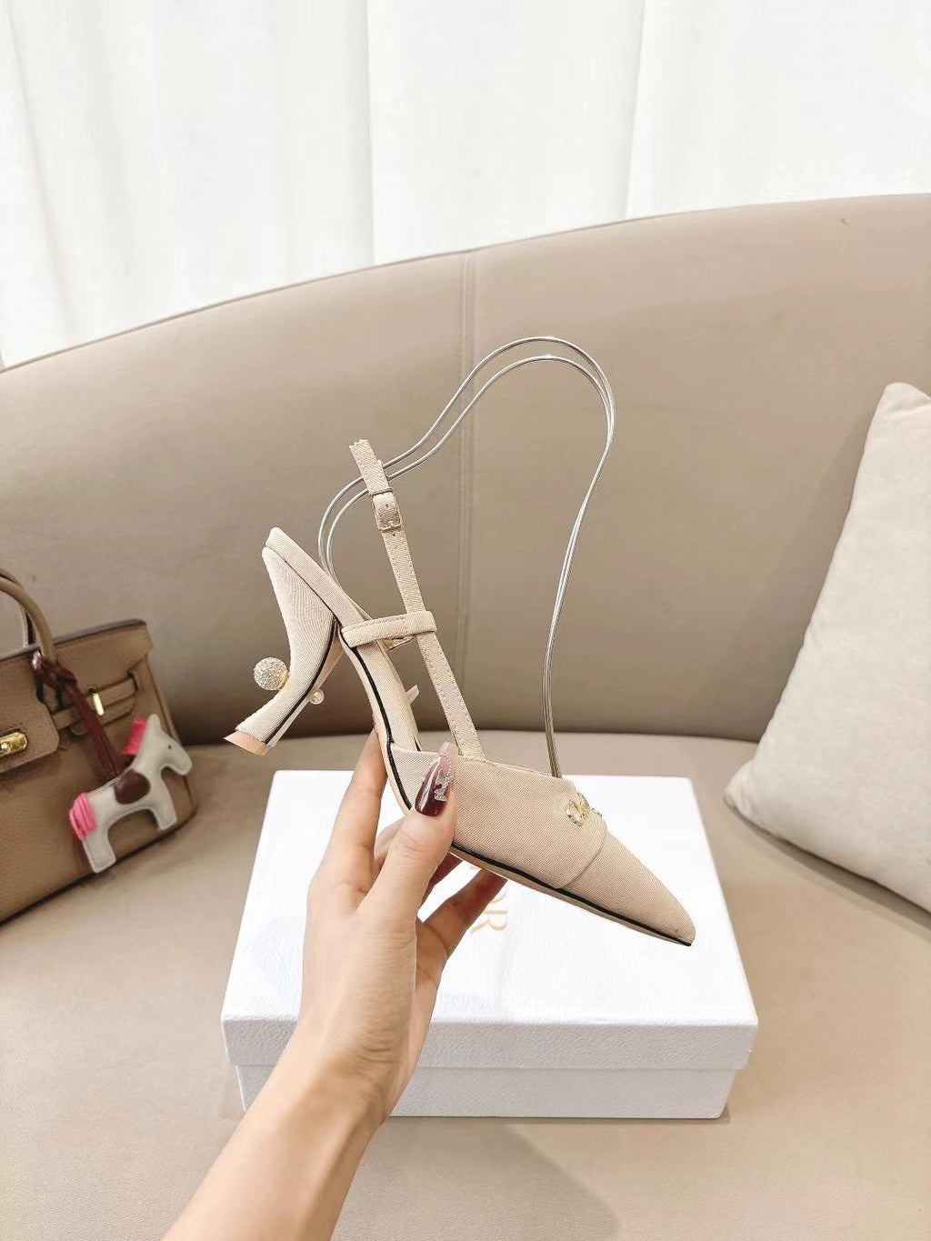 DIOR MY DD SLINGBACK PUMP 85MM IN BEIGE DENIM