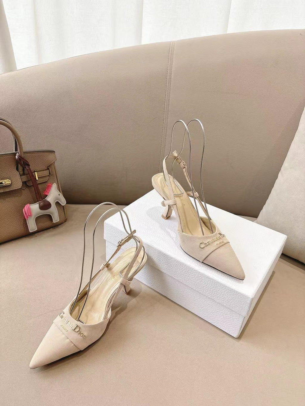 DIOR MY DD SLINGBACK PUMP 85MM IN BEIGE DENIM