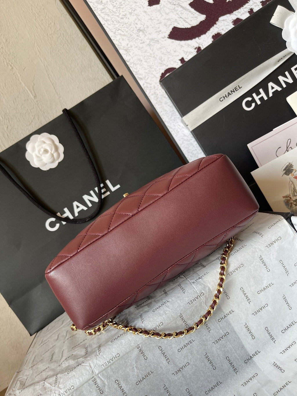 CHANEL CAMERA BAG 24 IN BUANEER RED QUILTED LAMBSKIN DOUBLE C GOLD COIN