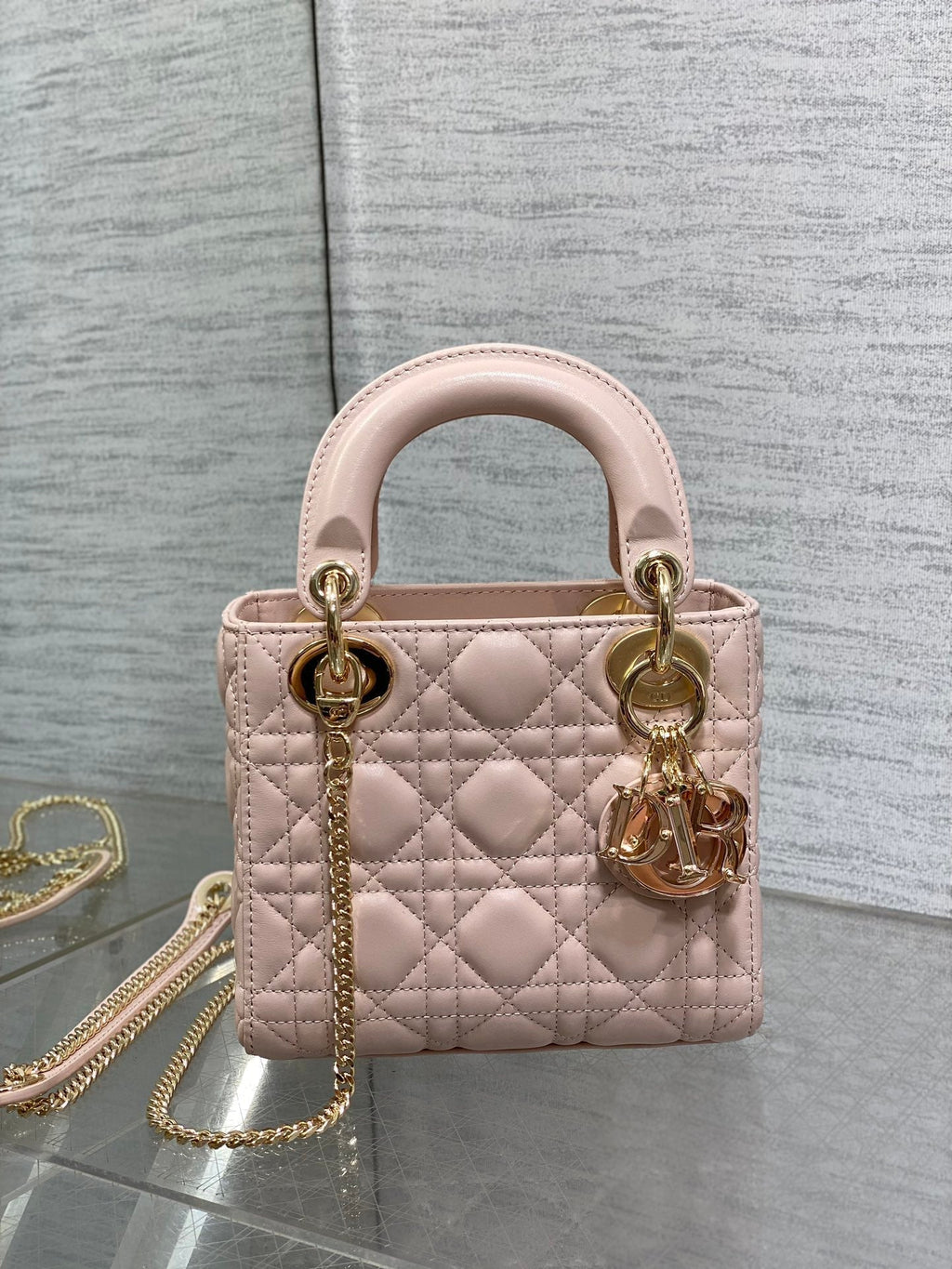 DIOR LADY MINI BAG 17 IN LIGHT PINK LAMBSKIN