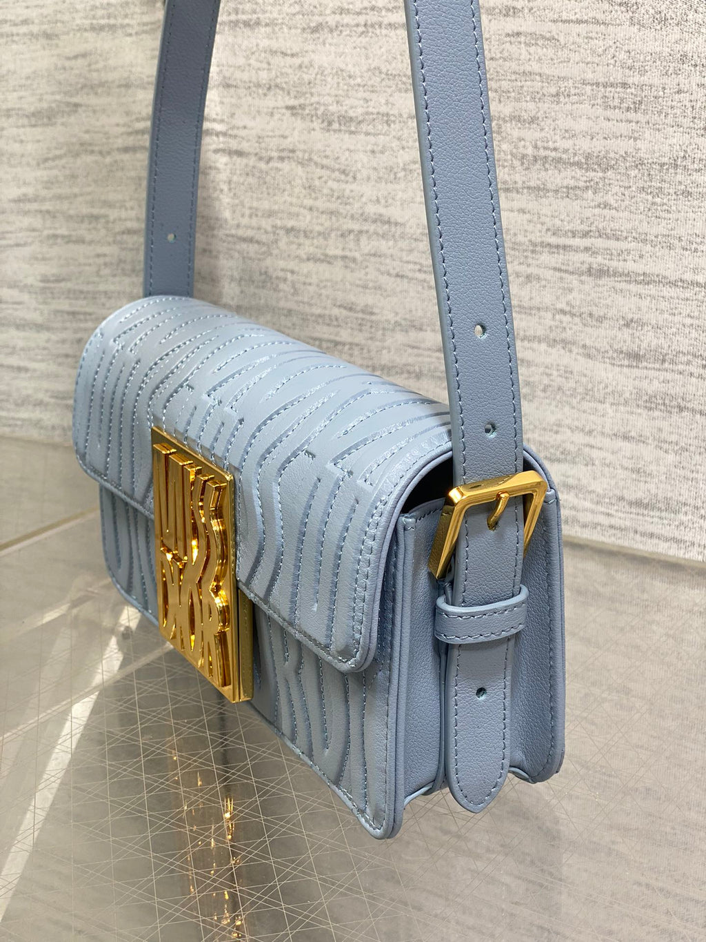 DIOR FLAP BAG 18 IN BABY BLUE QUILTED ALLOVER CALFSKIN