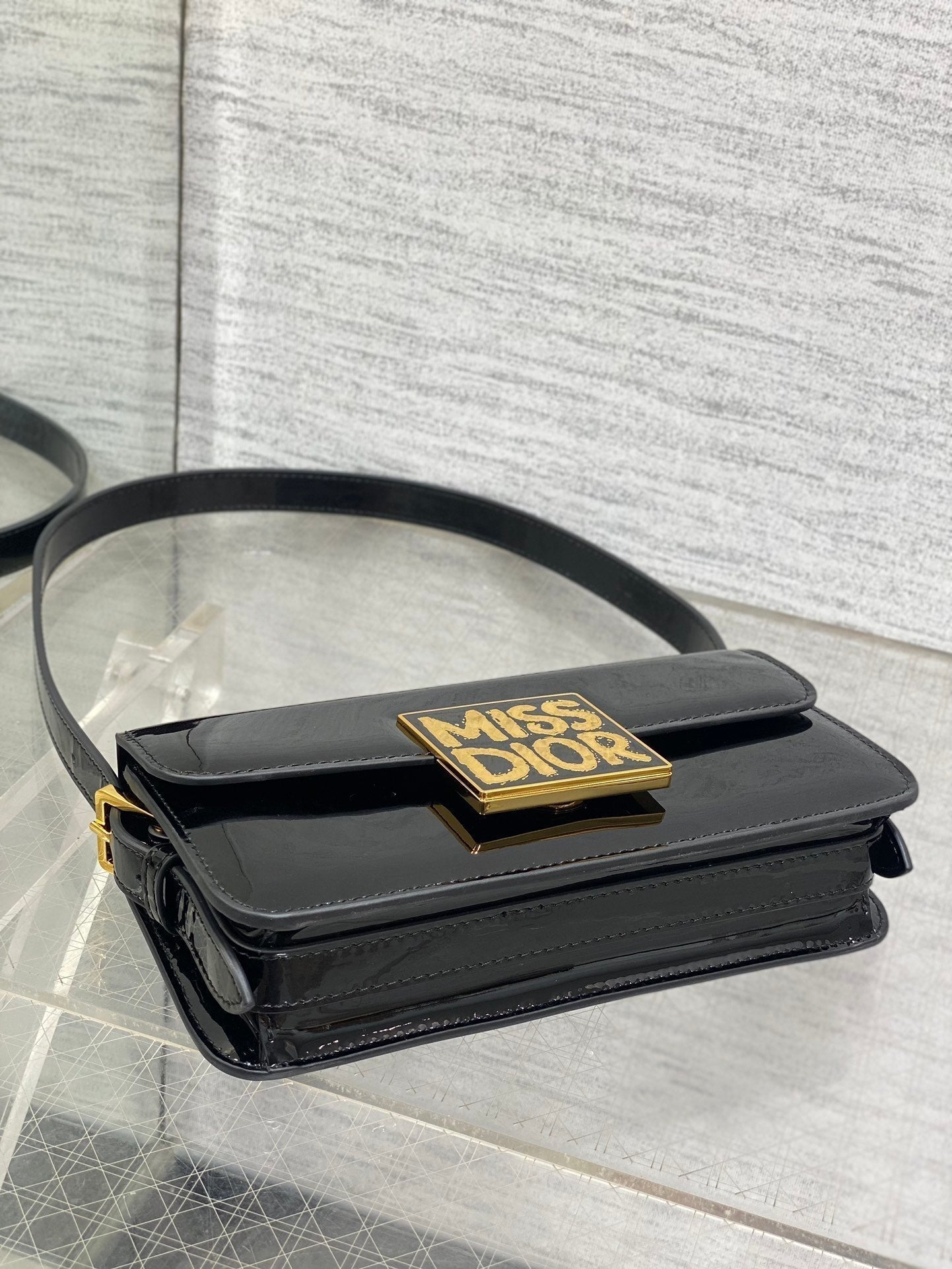 DIOR FLAP BAG 18 IN BLACK PATENT CALFSKIN