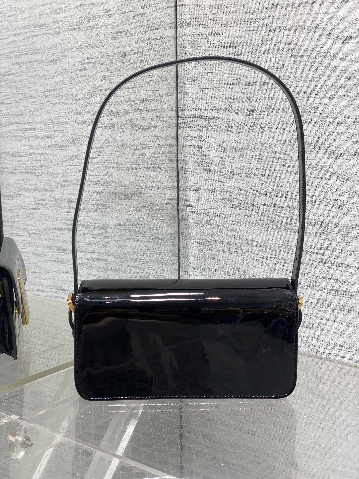 DIOR FLAP BAG 18 IN BLACK PATENT CALFSKIN