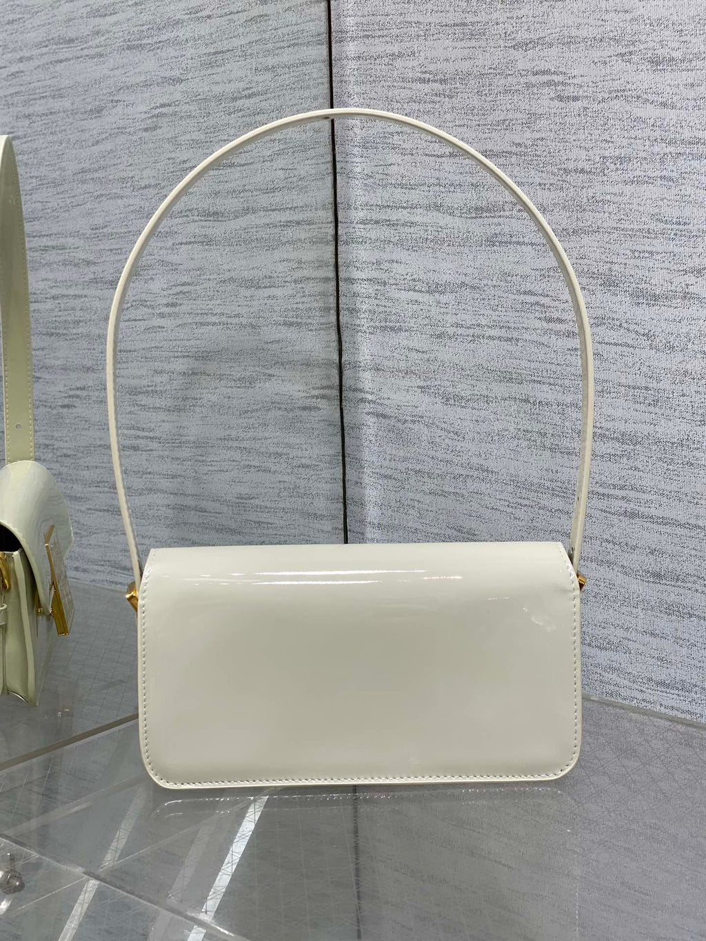 DIOR FLAP BAG 18 IN WHITE PATENT CALFSKIN
