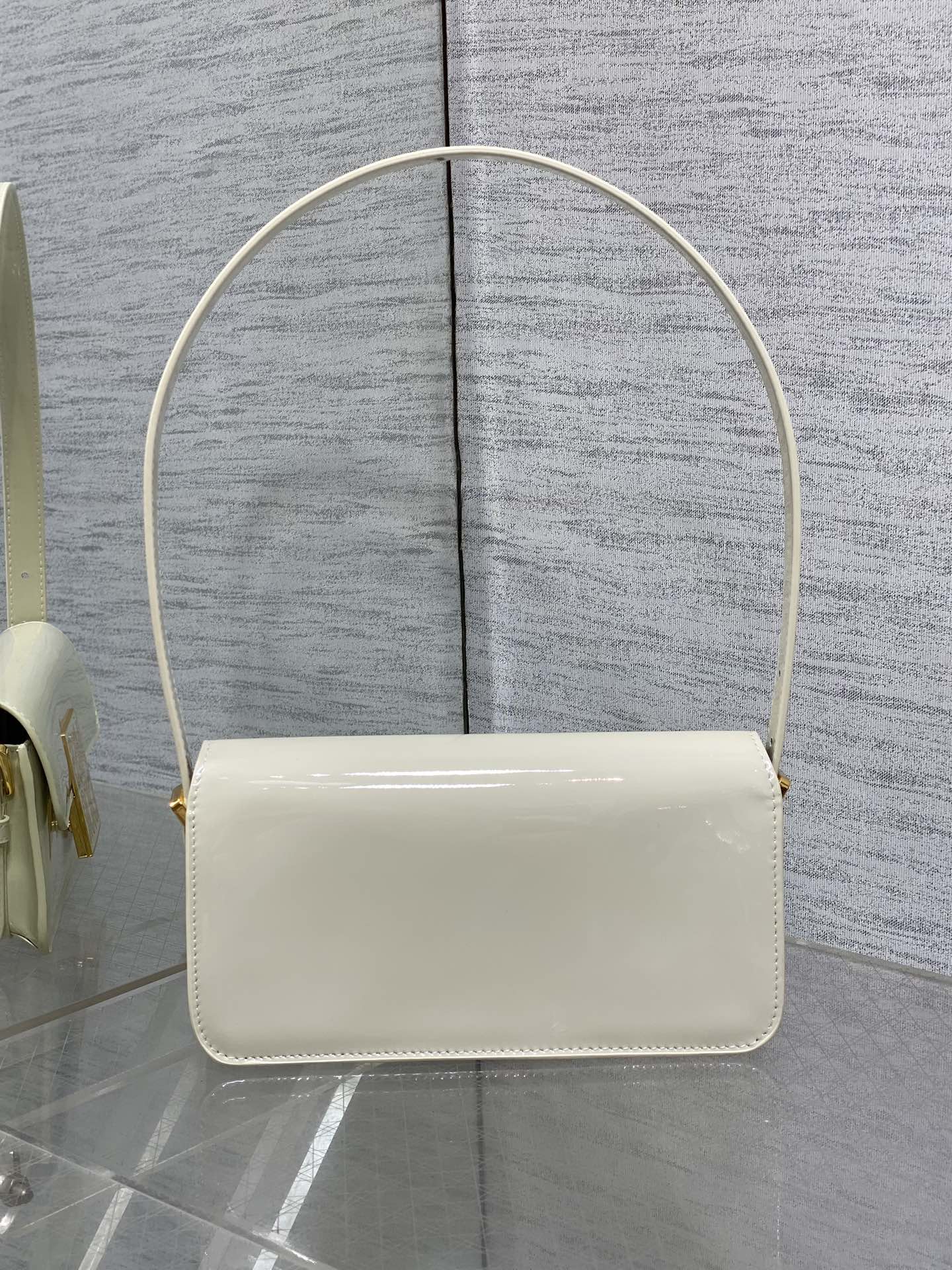 DIOR FLAP BAG 18 IN WHITE PATENT CALFSKIN