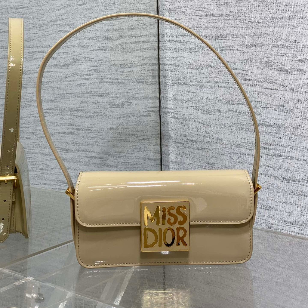 DIOR FLAP BAG 18 IN WHEAT TAN PATENT CALFSKIN