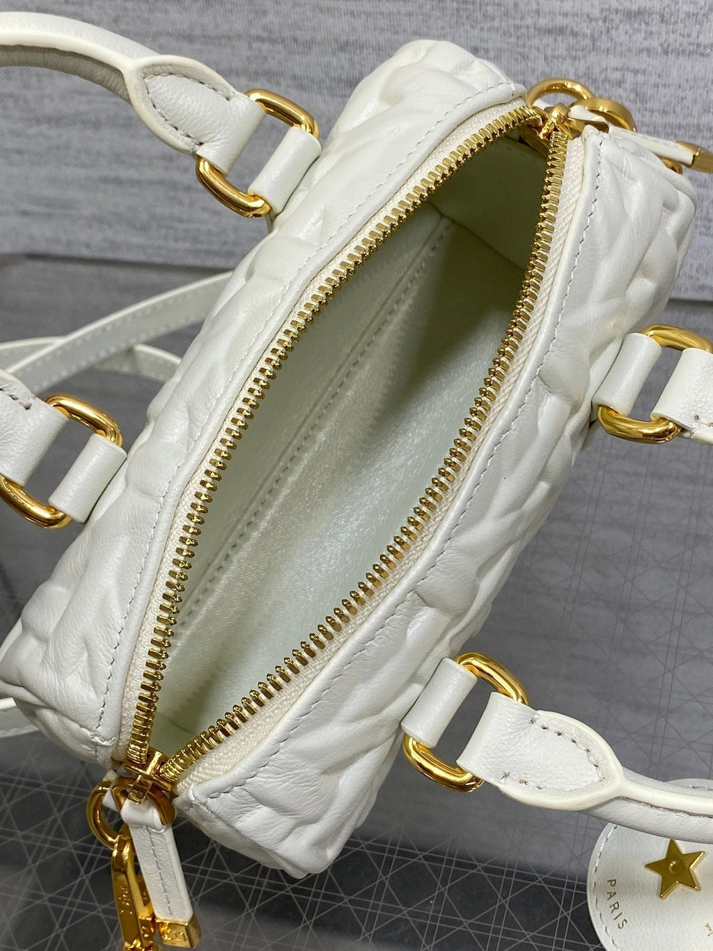 DIOR GROOVE 17 BAG IN WHITE MACROCANNAGE CALFSKIN WITH GOLD HARDWARE