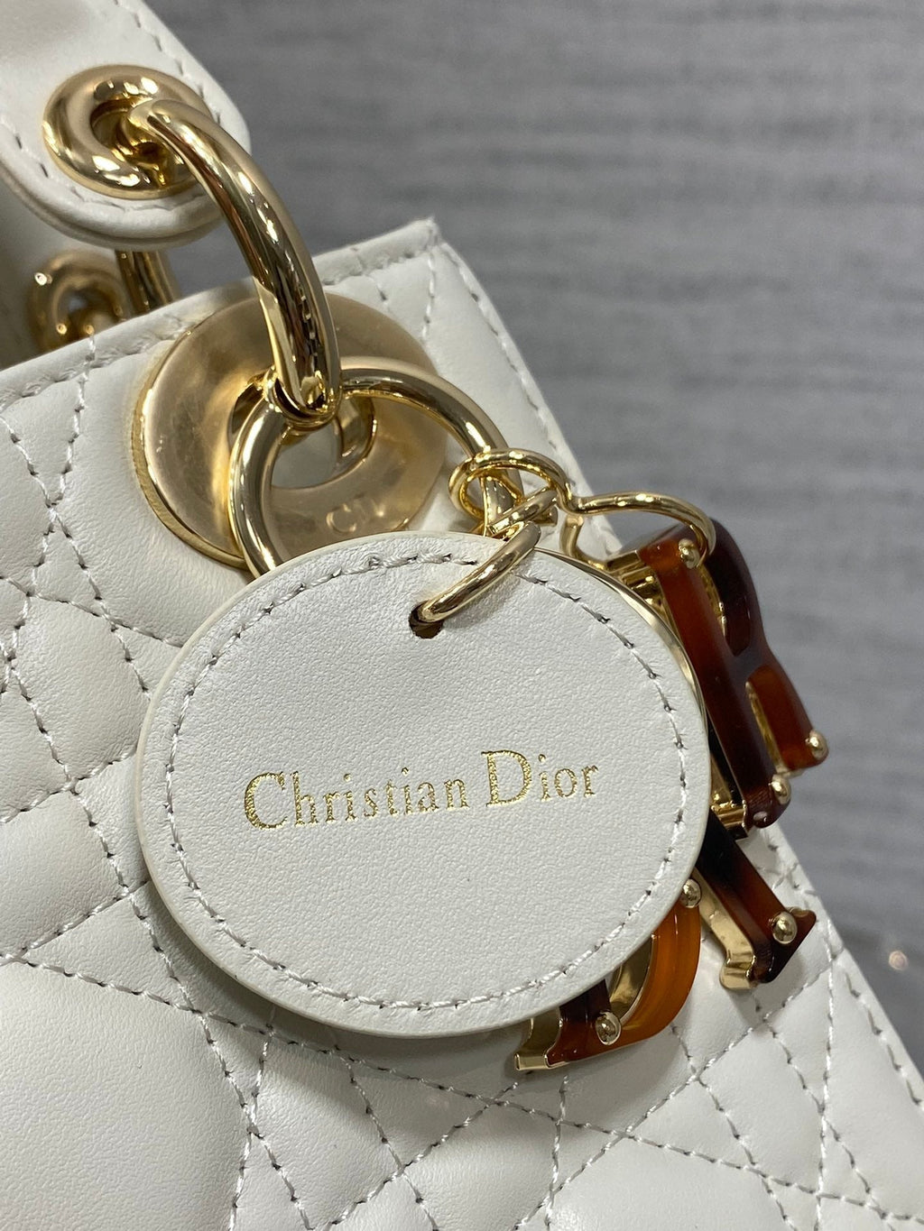 DIOR MINI 17 LADY BAG IN WHITE MACROCANNAGE LAMBSKIN WITH GOLD HARDWARE