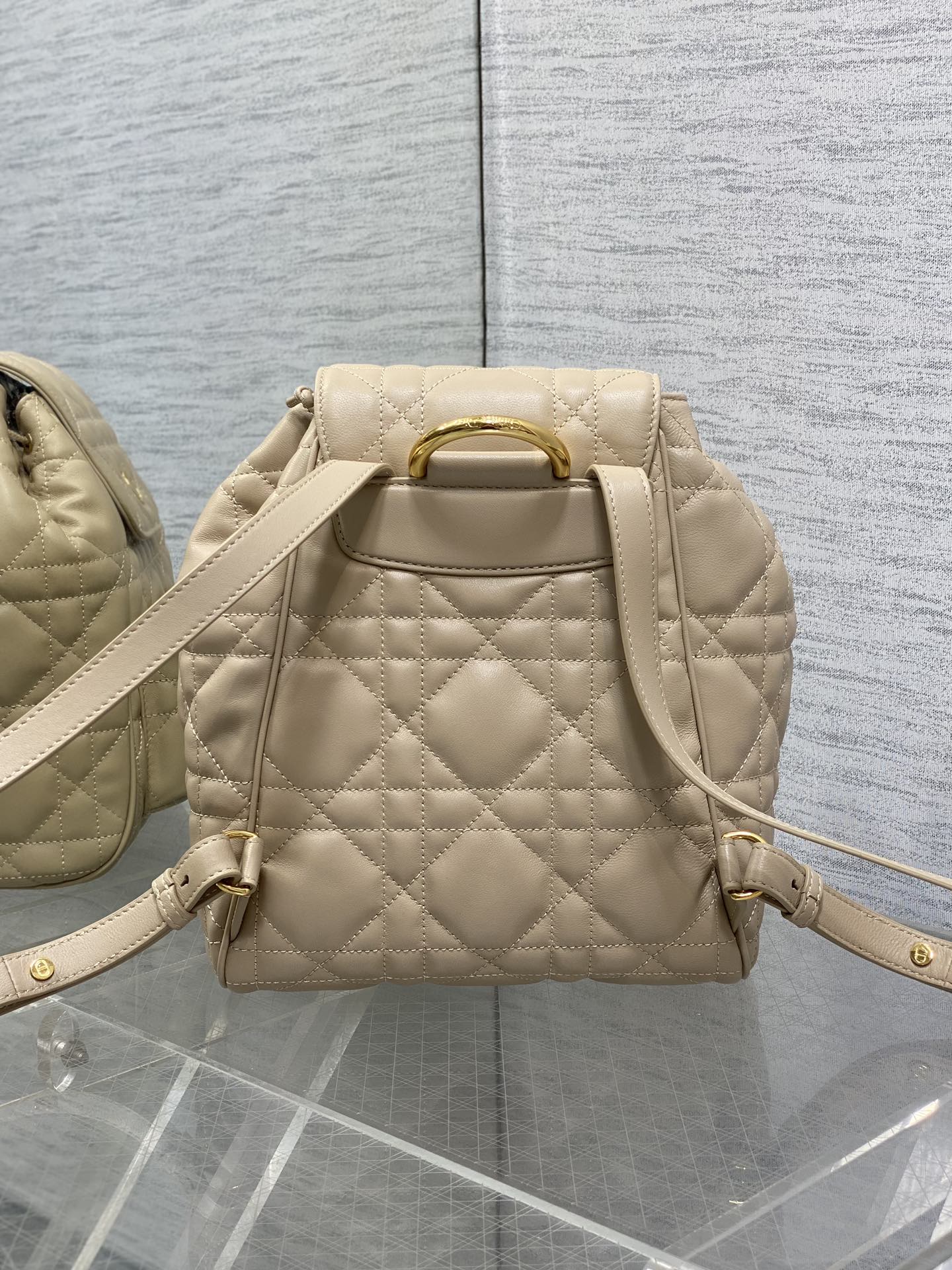 DIOR SMALL 23 CARO BACKPACK IN ALMOND BEIGE MACROCANNAGE LAMBSKIN