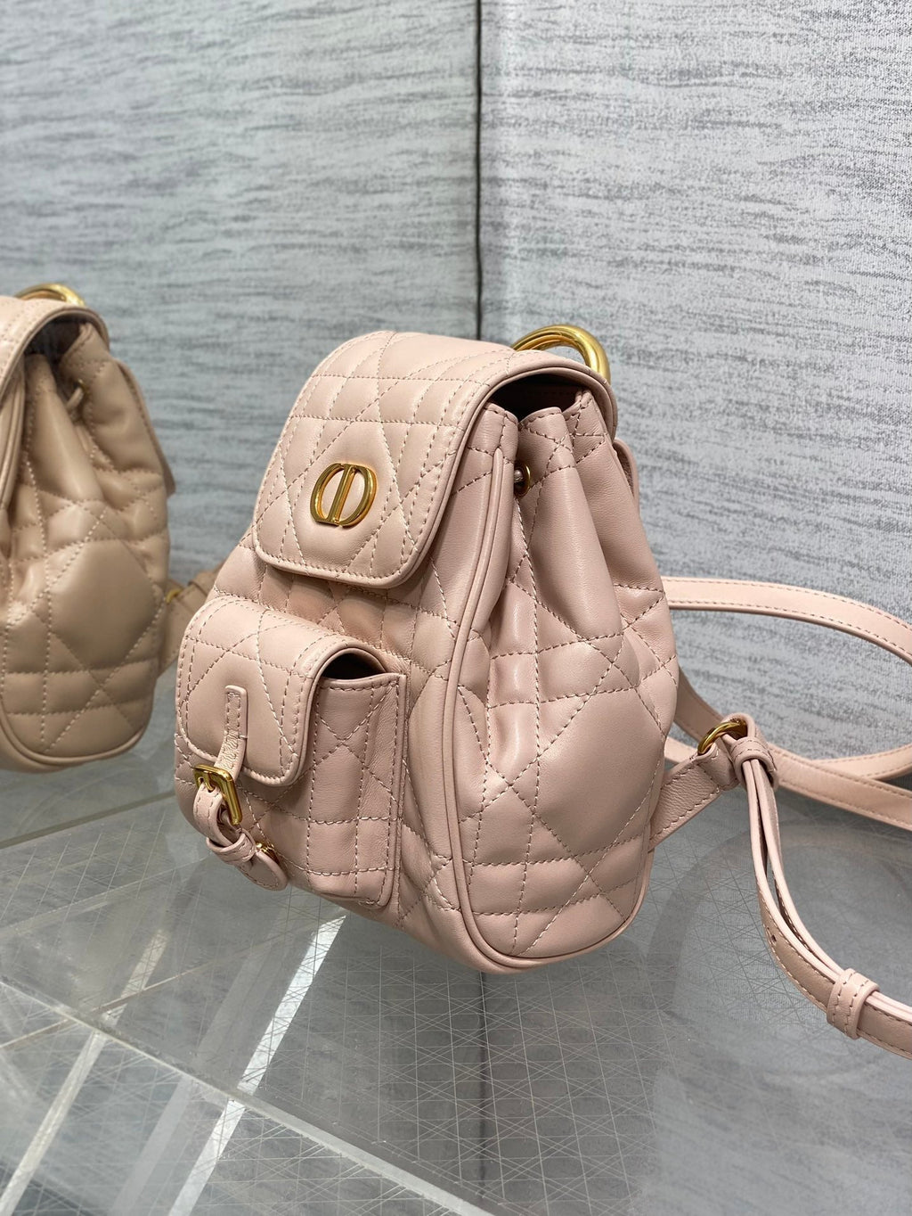 DIOR SMALL 20 CARO BACKPACK IN PEACH PINK MACROCANNAGE LAMBSKIN