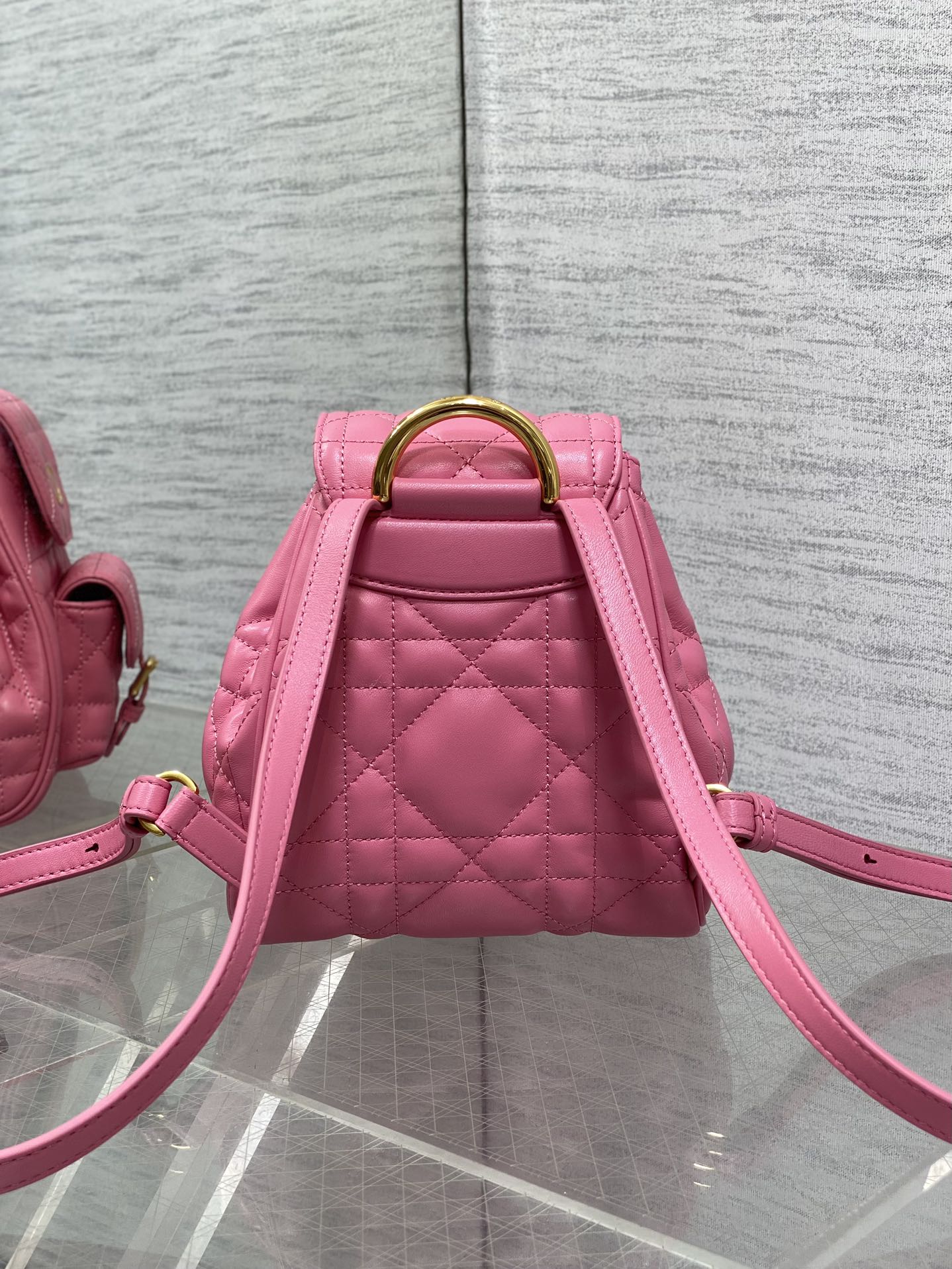 DIOR SMALL 20 CARO BACKPACK IN PUNCH PINK MACROCANNAGE LAMBSKIN