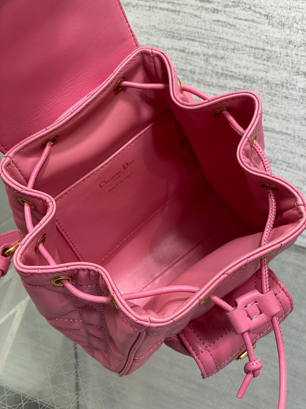 DIOR SMALL 20 CARO BACKPACK IN PUNCH PINK MACROCANNAGE LAMBSKIN