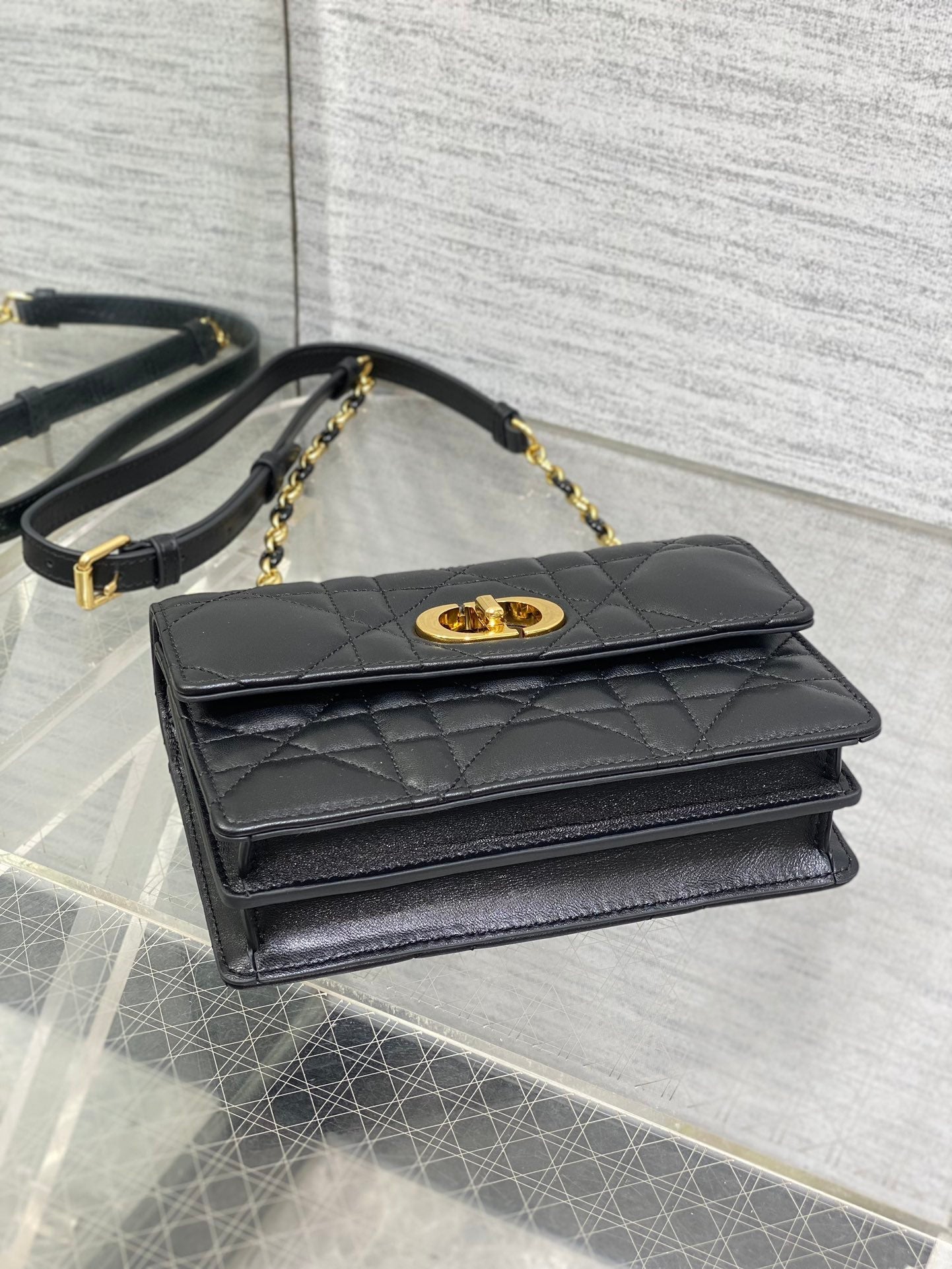 DIOR MISS CARO MINI 17 BAG IN BLACK MACROCANNAGE LAMBSKIN