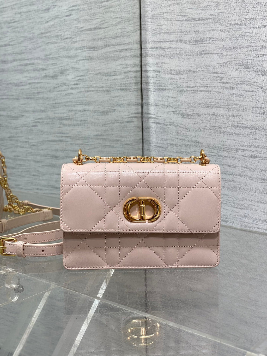 DIOR MISS CARO MINI 17 BAG IN LEMONADE PINK MACROCANNAGE LAMBSKIN
