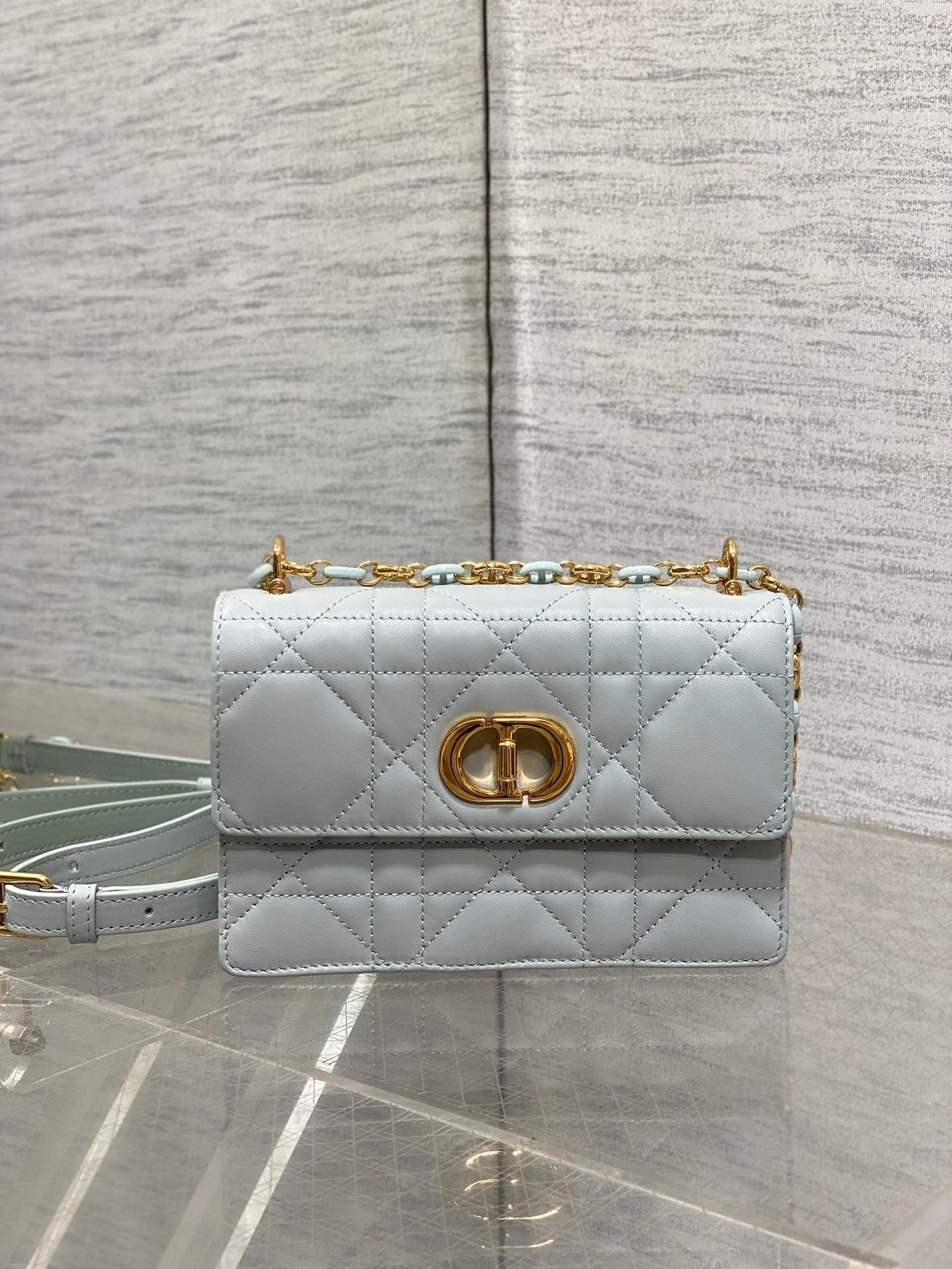DIOR MISS CARO MINI 17 BAG IN CHROME GRAY MACROCANNAGE LAMBSKIN