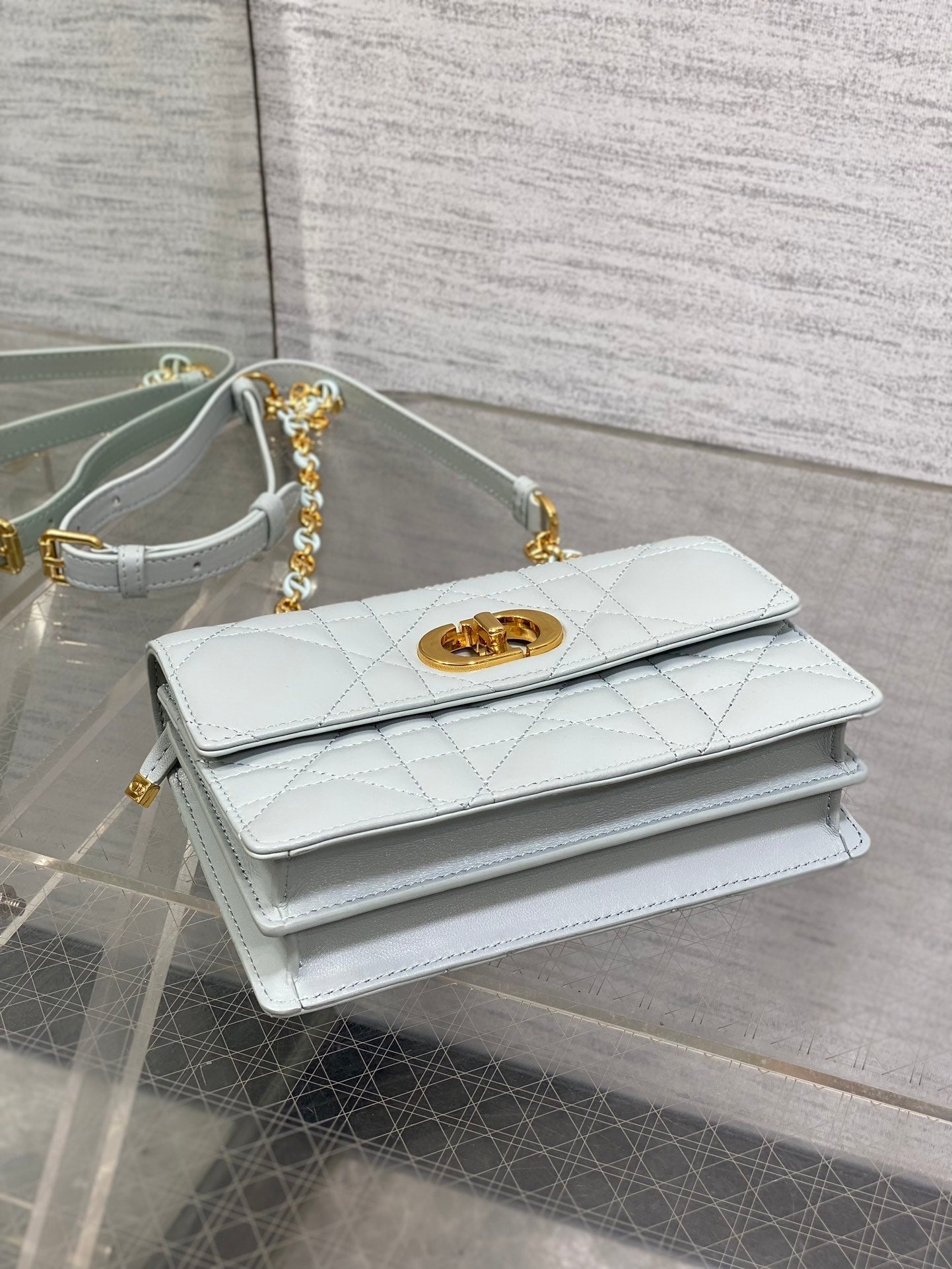 DIOR MISS CARO MINI 17 BAG IN CHROME GRAY MACROCANNAGE LAMBSKIN