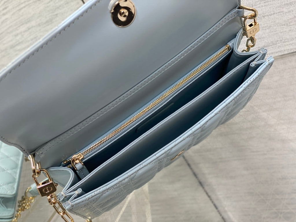 DIOR MINI BAG 24 IN LIGHT BLUE PATENT CANNAGE CALFSKIN