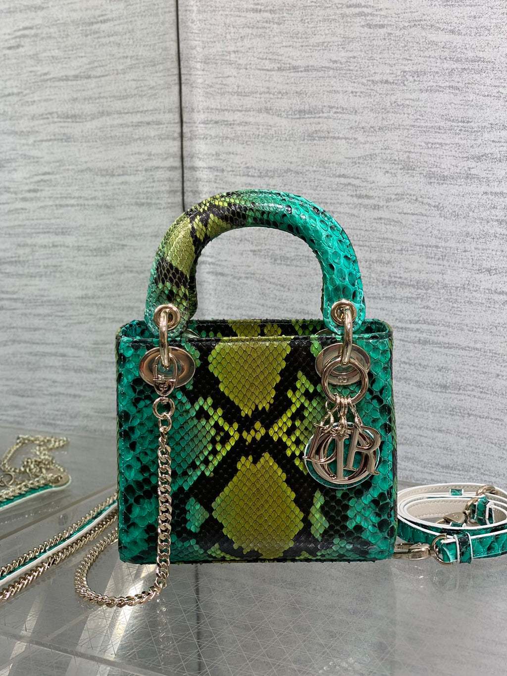 DIOR MINI 17 LADY BAG IN COLORFUL SNAKESKIN PATTERN LAMBSKIN 225963
